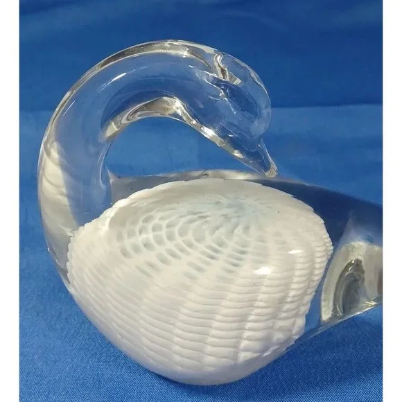 Pair FM Konstglas Marcolin Ronneby Cased Glass Swan White Feathers Paperweight - Picture 2 of 14